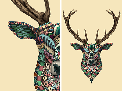 Ornate Deer Final Colorized deer detailed digitalart elk intricate ornate stag zentangle