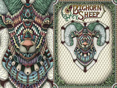 Ornate Big Horn Sheep Color Dribbble bighornsheep colorized detailed digitalart digitized illustration inricate ornate