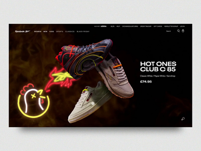 Reebok x Hot Ones dark dark mode fire hotones landingpage ui webdesign website