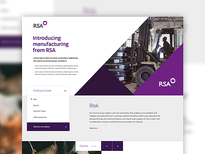 RSA Manufacturing 👨‍🏭 business clean corporate insurance interactive landingpage ui website