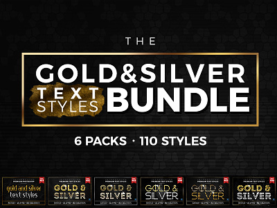 Gold And Silver Text Styles Bundle Dribble bundle diamond flyer font gold invitation metal silver styles text text effects text styles