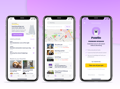Pawlie concept design designflows figma in app ios map pay paywall pets premium sketch store locator ui