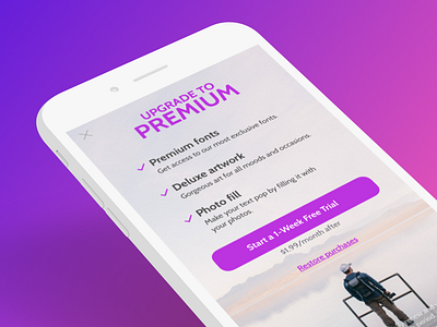 Fontsie Paywall buy concept design in app ios paywall photo editing premium purchase ui upgrade
