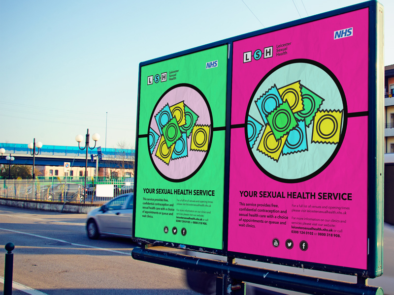 Posters for NHS Leicester Sexual Health rebrand by Julie Thompson