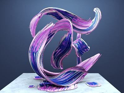 Letter T in Calligraphy c4d typography visual