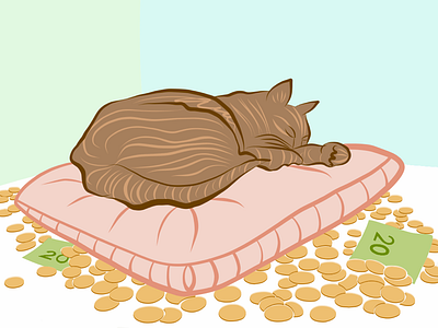 Cat sleeping on money cat illustration millennials money sleeping