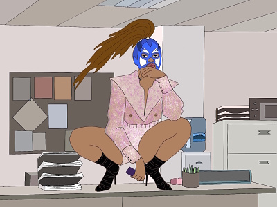 Out of work female feminist illustration lucha libre mobile office outfit power work