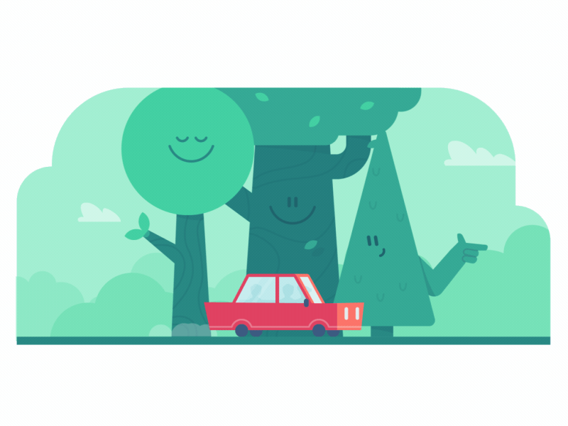 Happy trees animation app car character drive eco eco friendly ecofriendly ecology environment explainer gif point ride ride sharing rideshare ridesharing tree trees