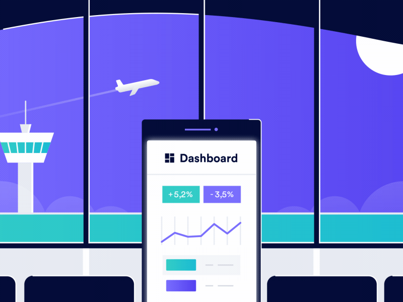 Vesper Dashboard airport animation dairy dashboard data explainer gif graph illustration motion motion graphics plane terminal