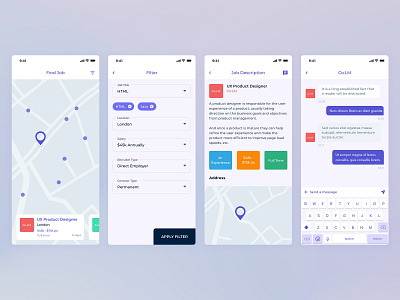 Job App appui chat filter find job flatui ios ios ui map mobile ui recruiter recruitment