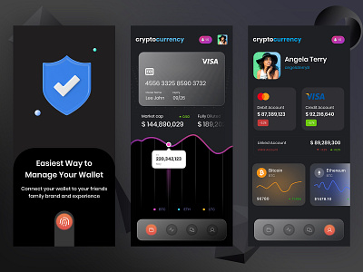Crypto wallet - Mobile app app bitcoin blockchain cryptoapp cryptocurrency design ethereum figma fintech flat investment mobile ui profile ui wallet