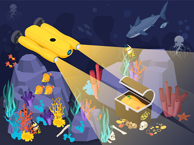 Deep underwater research illustration isometric isometric illustration vector