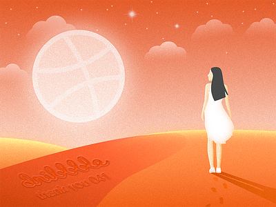 First Shot desert dribbble first girl hello illustration invite moon shot