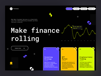 Finance course landing in dark mode - First Screen crypto dark dark mode finance first screen landing page nft ui web site