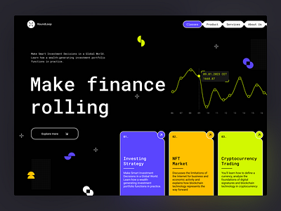 Finance course landing in dark mode - First Screen