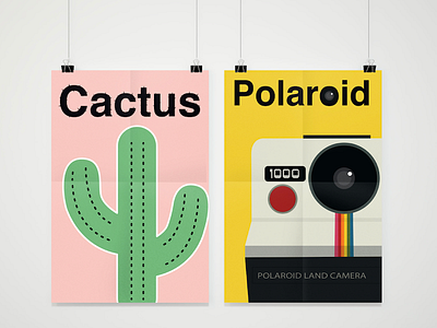 "2 posters, 2 objets" cactus colors couleur helvetica pink polaroid typo yellow