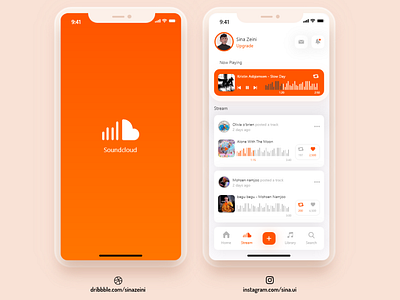 Soundcloud app redesign adobexd app iphonex mobile orange redesign soundcloud ui