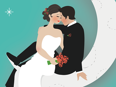 Moon love art bride design groom illustration invitation wedding