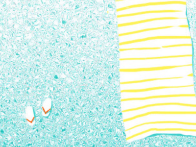 ocean side blue colors design illustration ocean pool slippers towels water