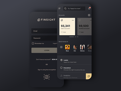 Finsight - Finance App Concept app design dark ui finance finance app financial services fintech technology uidesign ux ux design