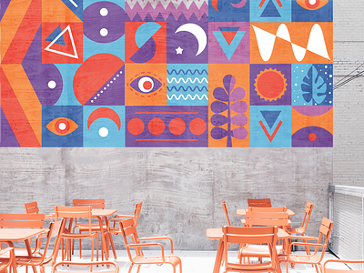 Mocked up mural pattern bright design illustration modular mural pattern