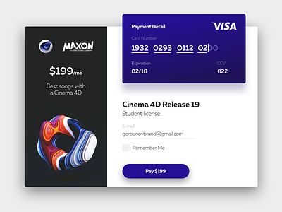 DailyUI (Day 2) Cinema 4D Card Pay challenge cinema dailyui sketch