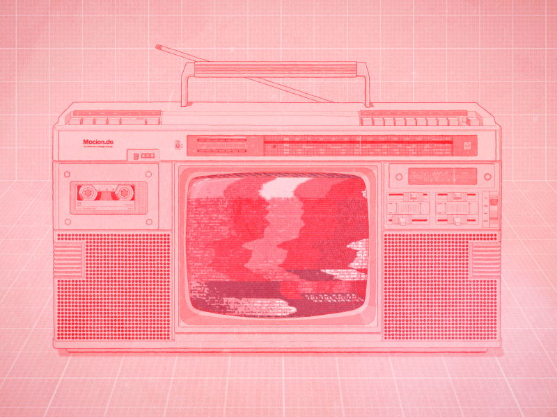 Hello Dribbble 2d animation 2d illustration 80s animated gif animation boombox design ghettoblaster gif icon illustration line art motion design motion graphics radio tv type typography vector vintage