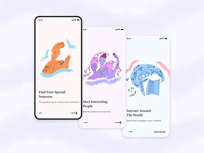 Dating app onboarding concept app clean concept dating design get started illustration ios launch mobile onboarding online screens simple ui welcome