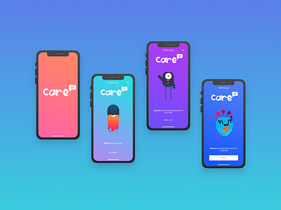Care - Child development iOS app app branding application colours gradient ios iphonex monsters walkthrough
