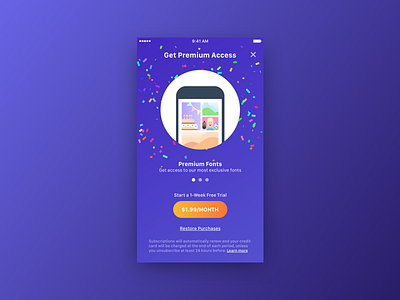 Paywall colours confetti design fonts illustrations ios paywall screen single ui