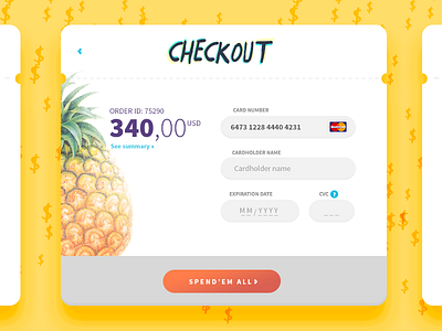 Daily UI #02 - Credit Card Checkout 002 app card checkout credit dailyui form fresh fruity funky pineapple ui