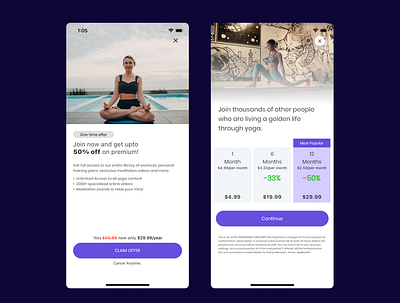 Yoga App Subscription Page UI app design subscription ui yoga