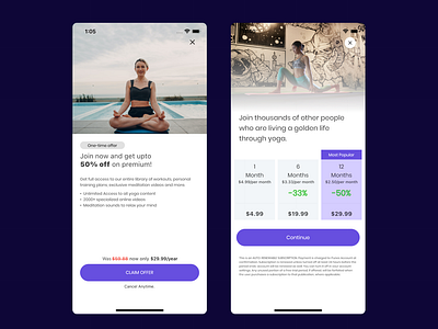 Yoga App Subscription Page UI