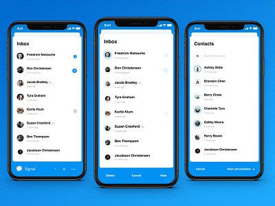 Signal - Inbox / Contacts app chat contacts inbox messenger mobile mockup ui ux