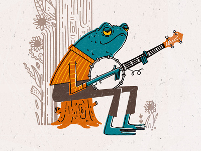 Country Frog banjo blue grass frog illustration toad