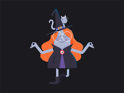 Witch doing yoga! animation character characters design dribbble halloween illustration minimal vector witch yoga