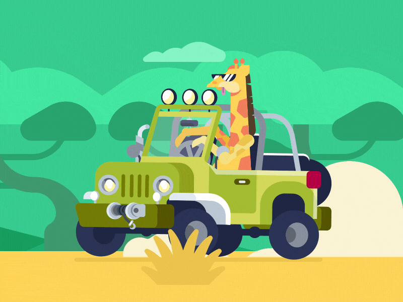 Safari animal animation cart character desert giraffe jungle motion safari