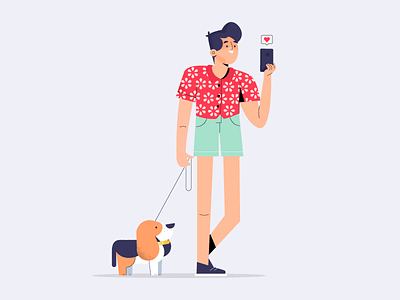 Walking the dog. art character dog illustration love notification phone walkinng