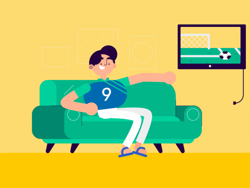 Celebrating the Goal! animation character couch futbol gif goal motion soccer split tv