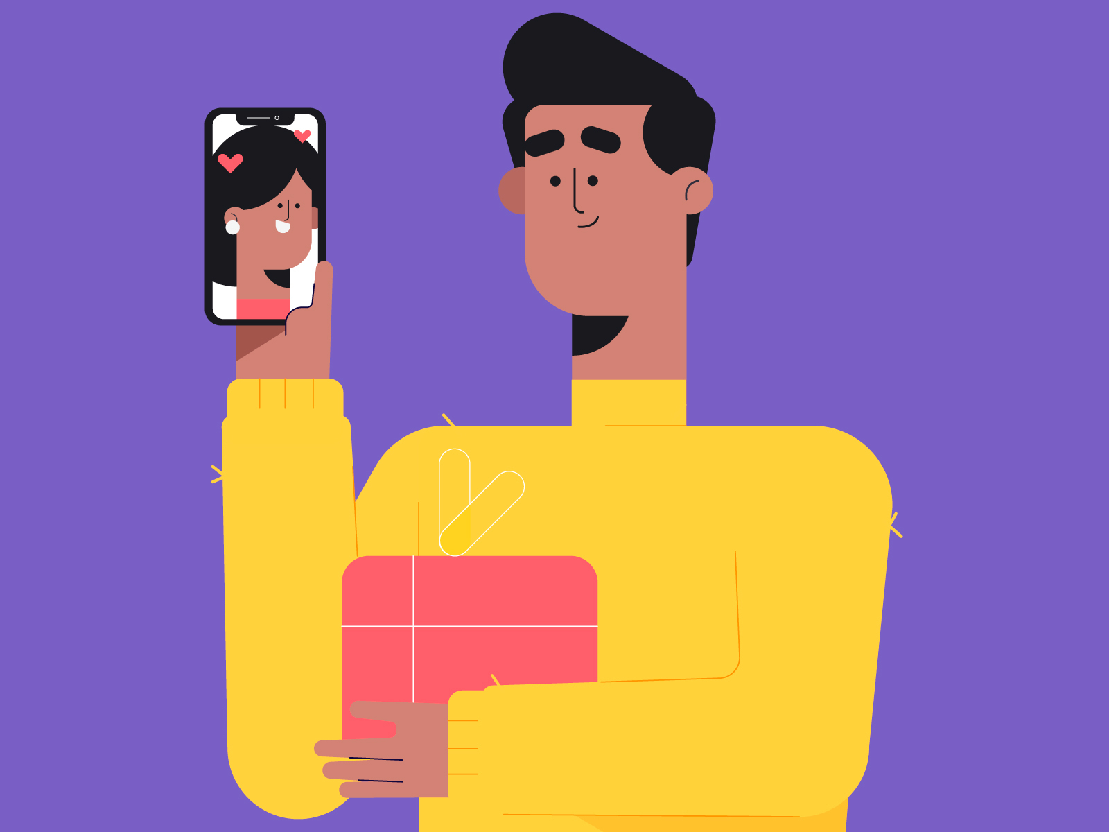 Love character characters dribbble gift illustration love phone sketch video call