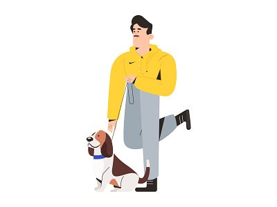 Walking the dog character characters design dog dribbble illustration minimal running