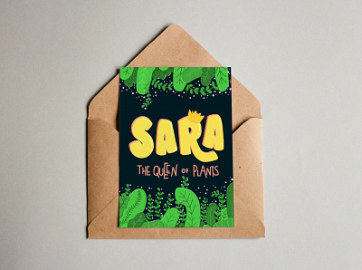 Sara The Queen of Plants illustration lettering plants postcard