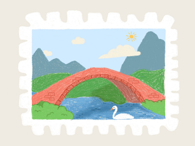 Day 3 prompt: bridge art bridge digitalart illustration inkoctober20 mountain peachtober20 river swan