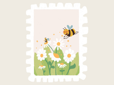 Day 16 prompt: Stripes art bee daisy digitalart illustration inkoctober20 peachtober20 stamp stripes