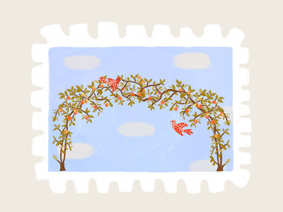 Day 27 prompt: Orchard apple art birds digitalart illustration inkoctober20 orchard peachtober20 stamp