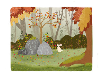 Un dia en el bosque art autumn digitalart forest illustration rabbit