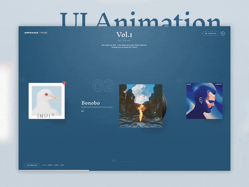 Website Animation - Air France Music clean design flat homepage interaction motion design music record screen smooth ui ux website