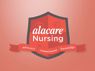 Alacare Nursing Logo advocacy alacare badge caring commitment crest icons knowledge logo nursing ribbon shield