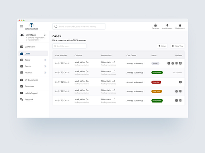 Arbitration Service Portal - Table View clean minimal simple table ui ux web