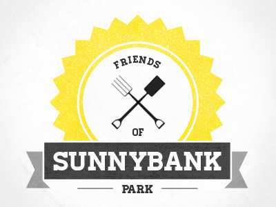 Friends of Sunnybank Park Logo badge grey ribbon round yellow